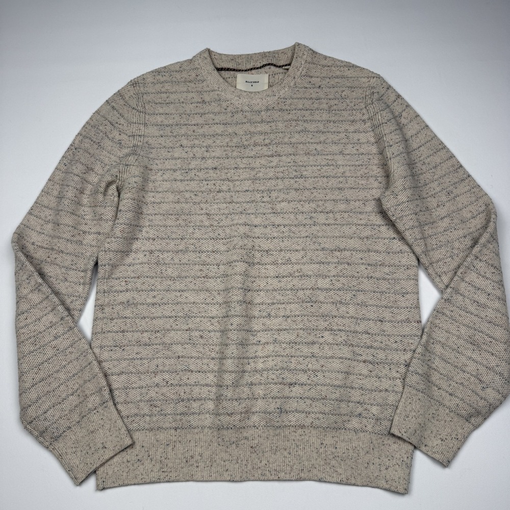 Billy Reid Sweater Mens Small Beige Striped Crewneck Knit Pullover Speckled